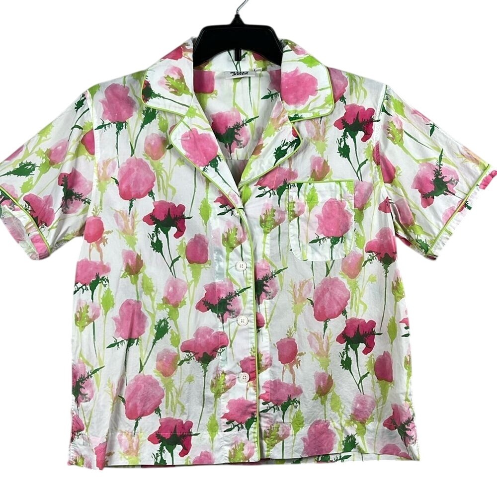 Sleepy Jones Short Sleeve Pajama Shirt Button Up Womens Size‎ Medium Floral